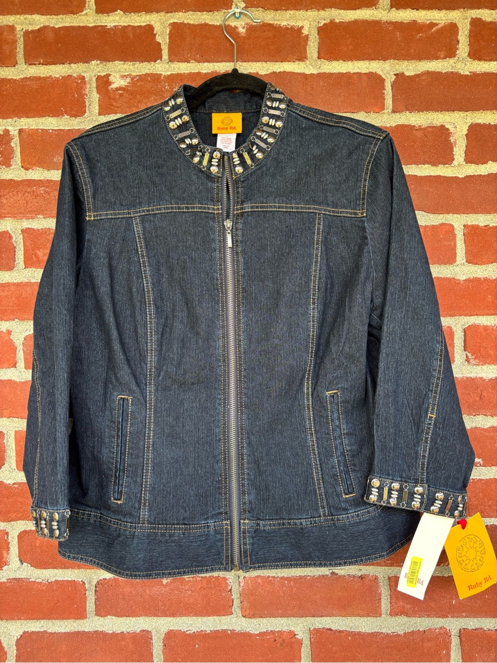 NWT Ruby Rd. Dark Denim Embellished Zip Jacket - Dark Blue